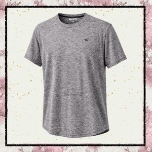 Hollister Gray Space Heathered Logo T-Shirt XL | Curved Hem Cotton Crewneck Tee
